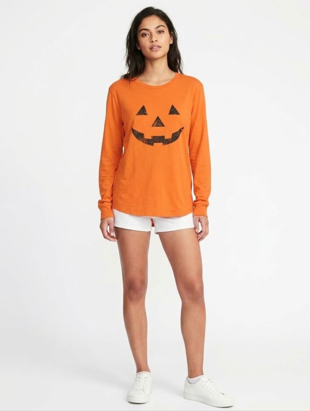 Orange Halloween Jack-O'-Lantern Long-Sleeve Women's Sweater Up to Size 3XL